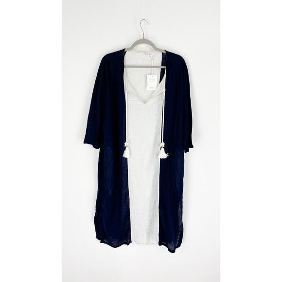 Sigrid Olsen Womens Linen Blend Beach Kaftan Maxi Dress Tassel Size Large Blue - Picture 1 of 14